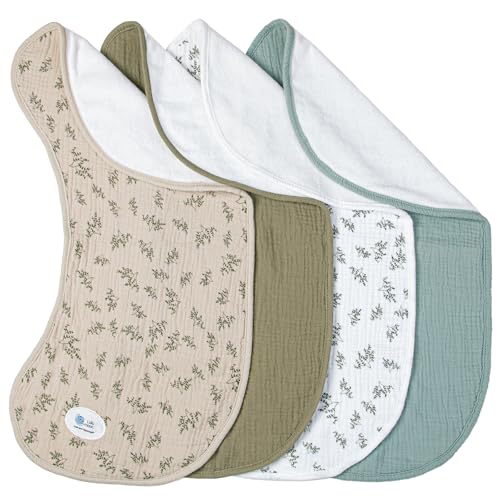 Image of lulumoon Muslin Burp Cloths for Babies: 100% Soft Cotton Large Burping Cloths - Neutral Baby Burp Rags for Boy and Girl - Absorbent Burp Cloth for Spit-Ups 4 Pack