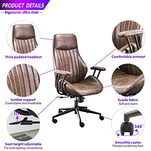 Ovios Ergonomic Office Chair,Modern Computer Desk Chair,High Back Suede Fabric Desk Chair With Lumbar Support For Executive Or Home Office (Dark Coffee) #TOP2