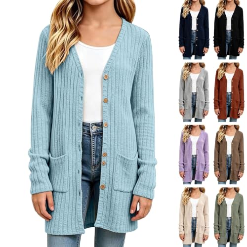 AIMAOMI Girls Long Cardigan Button Down Ribbed Knit Sweater Coat Beige 13-14 Years - image 4