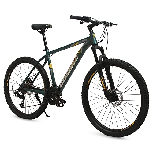 Image of Cosmic Bicycle 29 3000 AL 27SPD FSLO Alloy Bicycle with Front Suspension Lock Out and Dual disc Brakes - Dark Green /Yellow