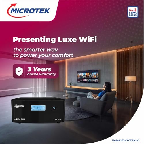Image of Microtek Combo - Luxe WiFi 1400 12V Pure Sinewave Inverter 1100VA /825W + 100Ah LiFePO4 Deep Cycle Battery (12.8V) | WiFi App Monitoring | Fast Charge | BMS Protected |Long Life Inverter Battery