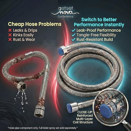 Image of Health Faucet Stainless Steel Jet Spray Gun for Toilet | Silver & Copper Ion Shield Kills 99% Germs | Leak-Proof Bathroom with 1.5 mtr Hose 1 Year Warranty (Jet Spray Pipe)