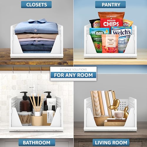 Image of Sorbus 4 Pack Medium Shelf Organizer with Open Front Design Under Shelf for Closet Bathroom Kitchen Garage Plastic Stackable Storage Baskets