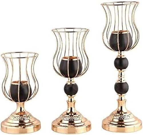 Wnota Juego de 3 velas de Navidad portavelas de metal moderno centro de mesa de boda de lujo para fiesta decoración del hogar portavelas decorativo