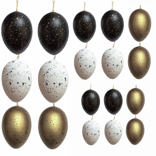 34Pcs Easter Eggs Ornaments for Tree Decorations, Neutral Beige White Black Gold Plastic Easter Eggs Set, Shatterproof Decorative Hanging Egg Decorations Spring Party Decor(Matte)