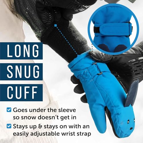Maplefield Waterproof Kids Gloves with Fun Creatures - Long Cuff Keeps Kids Dry and Warm - Toddler Mittens with Thinsulate3