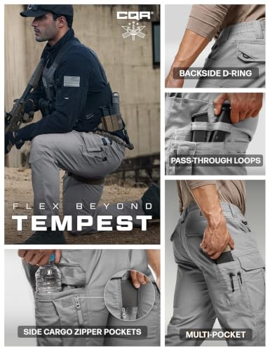 Image of CQR Men's Flex Stretch Tactical Pants, Water Resistant Ripstop Cargo Pants, Lightweight EDC Outdoor Work Hiking Pants