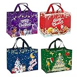 4PCS Christmas Bags for Gifts, Tote Bag with Handles, Christmas Treat Bags, Xmas Party Supplies