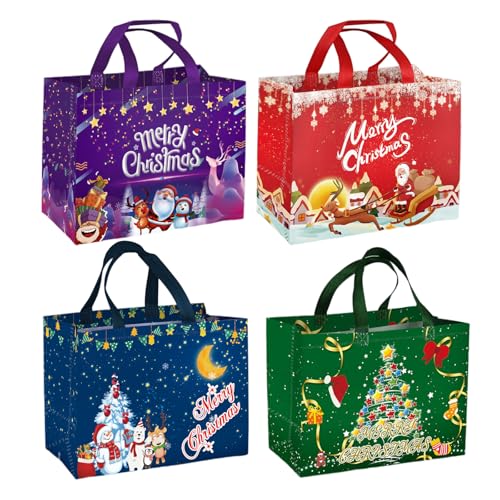4PCS Christmas Bags for Gifts Tote Bag with Handles Christmas Treat Bags Xmas Party Supplies