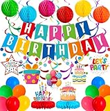 Happy Birthday Decorations Kit: Happy Birthday Banner,Birthday Circle Confetti Garland, Swirl Streamers...