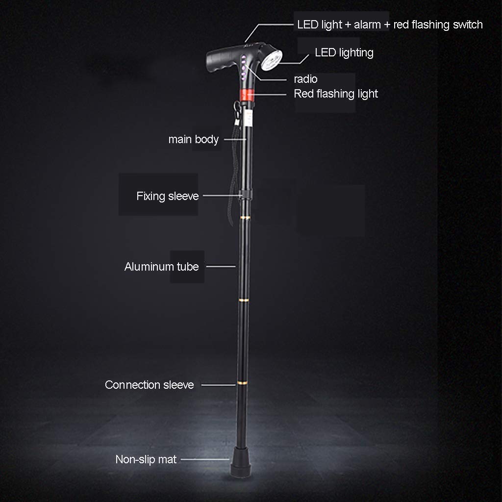 Bastón Plegable para Caminar con luz LED y botón de Alarma, Ligero, Plegable, portátil, Ajustable, para Hombres, Mujeres, Ancianos, muletas Times