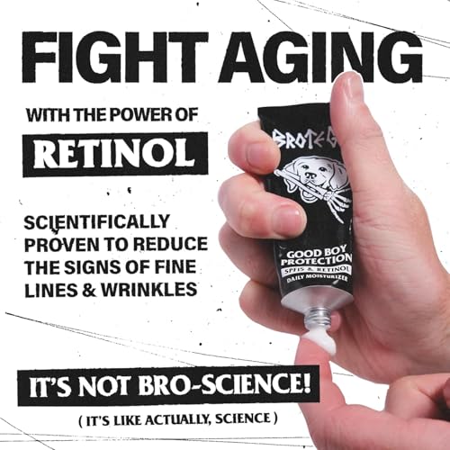 Image of BROTEGE Good Boy Protection Mens Face Moisturizer with SPF 15 + Retinol | All-in-One Face Lotion for Men | Anti Aging Daily Face Cream | Broad Spectrum, Fragrance Free, Non Greasy | Made in USA 1.4oz
