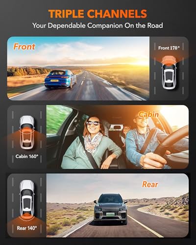 Dash Cam Front and Rear, Car Camera with 64GB Card, 3 Channel Dash Camera for Cars, G-Sensor, 3”IPS Screen, 24Hr Parking, 170°Wide Angle, Loop Recording, IR Night Vision - Image 3