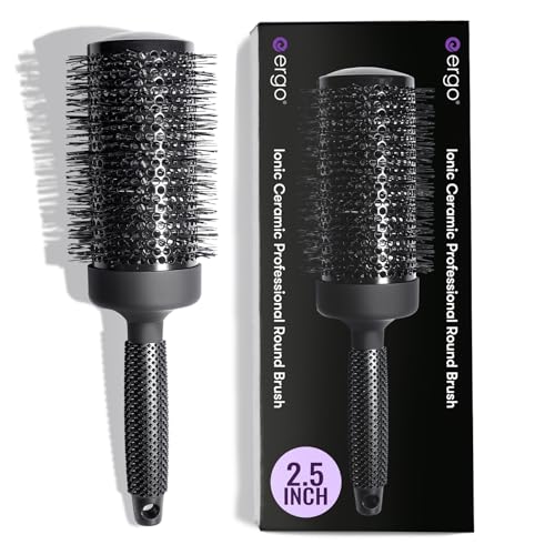 ERGO Ceramic Ionic Round Brush for Blow Out - Salon Quality Hair Brushes for Women - Roller Brush for Blow Drying, Wet and Dry Hair Styling, Volumizing Hair Care - ER65: 2.5'