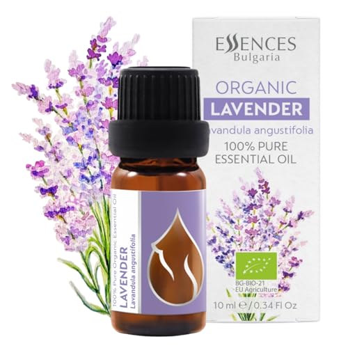 Essences Bulgaria Olio Essenziale di Lavanda Biologico 10 ml | Lavandula angustifolia | 100% Puro e Naturale | Non Diluito | Grado Terapeutico | Fattoria a Conduzione Familiare | Distillato a Vapore