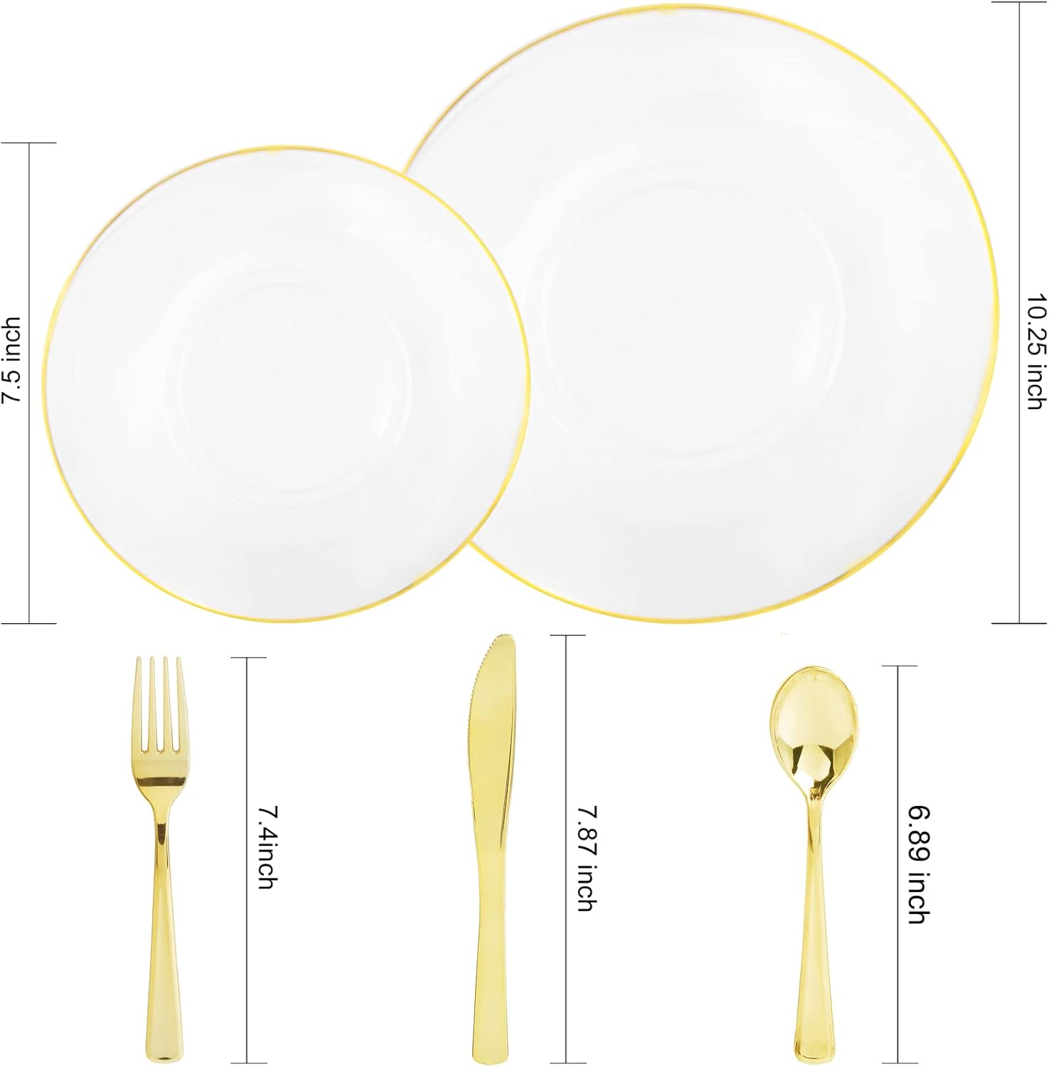 Nervure 125PCS Clear Gold Plastic Plates Clear Plastic Plates with Gold Rim 100PCS White and Gold Paper Napkins Disposable Napkins for Wedding & Parties