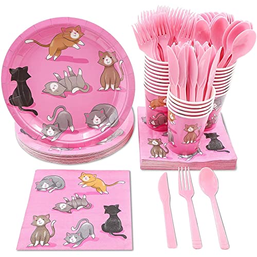 image for BLUE PANDA Cat Party Tableware Set - Serves 24 Guests - For Girls' Cat