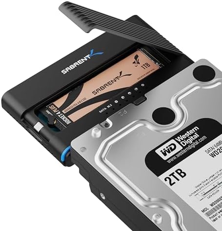 SABRENT M.2 SSD & HDD Hard Drive Enclosure, 2.5 Inch 3.5 Inch SATA & M2 NVMe Adapter, USB C 10Gbps with Offline Cloning (DS-UCMH)