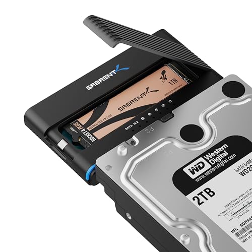 SABRENT M.2 SSD & HDD Festplattengehäuse, 2,5' 3.5' SATA & M2 NVMe Adapter, USB C 10Gbps mit Offline Klonen (DS-UCMH)