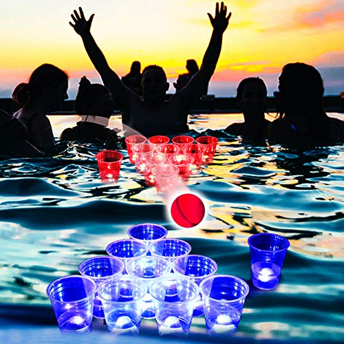 Six Senses Media The Dark Beer Pong Set,Beer Pong Party Cup Set, LED Beer Pong Cups and LED Flash Balls, 22 Set(11 Red&11 Blue), Waterproof, Large Capacity Battery
