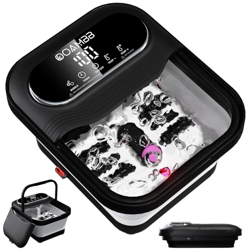OOAMBB Collapsible Foot Spa with Heat, Bubble and Temp Control, Foot Bath Massager with XL Touch Screen and Massage Rollers, Foot Soaking Tub, Pedicure Foot spa for Stress Relief (Grey) 1 Pack