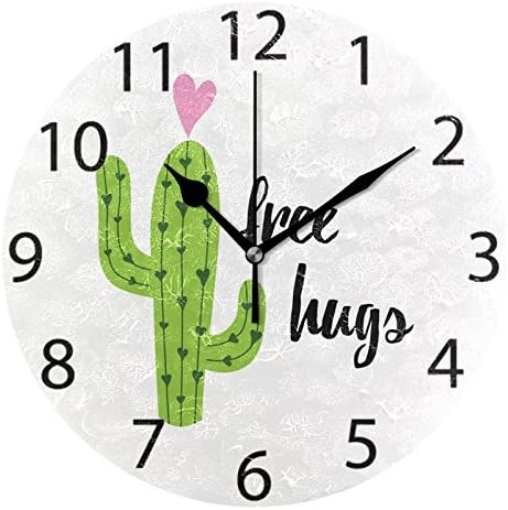 ALAZA - Reloj de pared de acrílico redondo de cactus mexicano, silencioso, sin puntas, pintura al óleo en casa, oficina, escuela, reloj decorativo