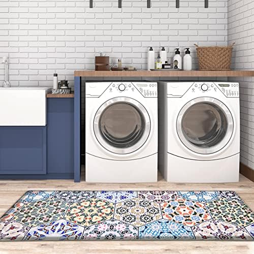 Runner Rug,17" x59" Memory Foam Laundry Room Rug for Floor Bohe Extra Thick Kitchen Mat,PVC Water Proof/No Slip/Anti Fatigue Throw Carpet for Kitchen Laundry Sink (Muti Color)