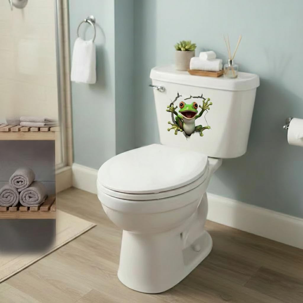 1 PCS Cute Frog Sticker for Bathroom Toilet Lid Wall Decals 11.8x11.4In image 5