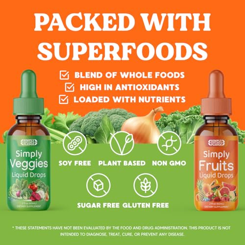 Image of Simply Nature's Pledge - Fruit and Vegetable Supplements - Liquid Drops - Made with Whole Food Superfoods, Packed Vitamins & Minerals - Soy Free - Made in The USA