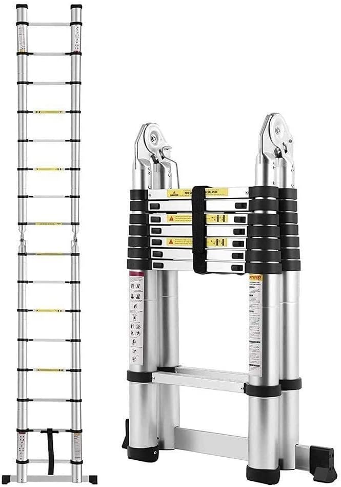 BALAMI Ladders Aluminum Telescoping Ladder Multi-Purpose Collapsible Ladder with Safety Locking Mechanism Extension Ladder for Household Daily/25Ft/3.2M=1.6M+1.6M Convenient (Color : 25ft/3.2m=1.6m+1