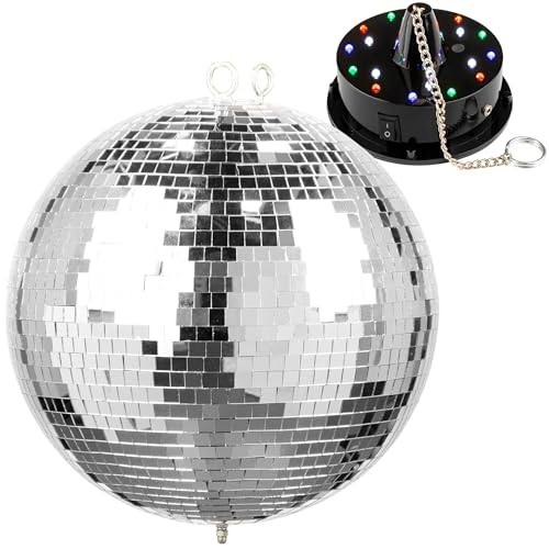 BeamZ MB30 - Discokugel mit Motor und LED, 30 cm Diskokugel mit Antrieb, Batterie, Disco Ball, Spiegelkugel mit stabiler Metallöse, Discokugel Deko für Clubs, Bars Discos und Events