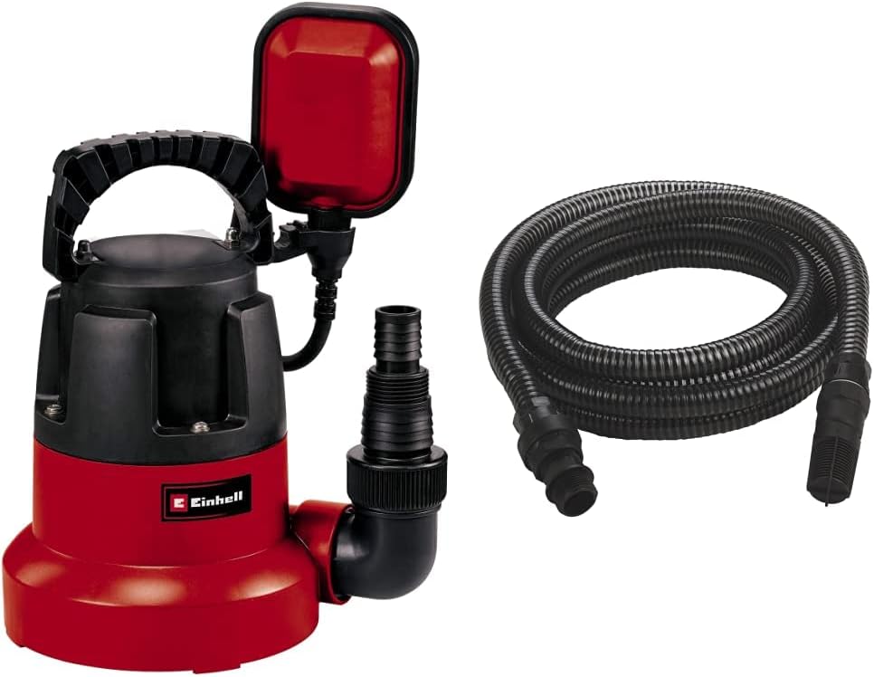 GC-DP 3580 LL Clean Water Pump | 350W Submersible Pump, Inflatables and Swimming Pools Down to 1mm & Accessory Kit Black Suction Hose 7 Meters with PVC end Fittings - max. : 35°