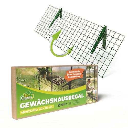 BioGreen Regal für Gewächshaus „Bruno“ 40 × 120 cm – klappbar, galvanisierter Stahl, mehr Platz im Gewächshaus, einfache Montage mit Alukonsolen