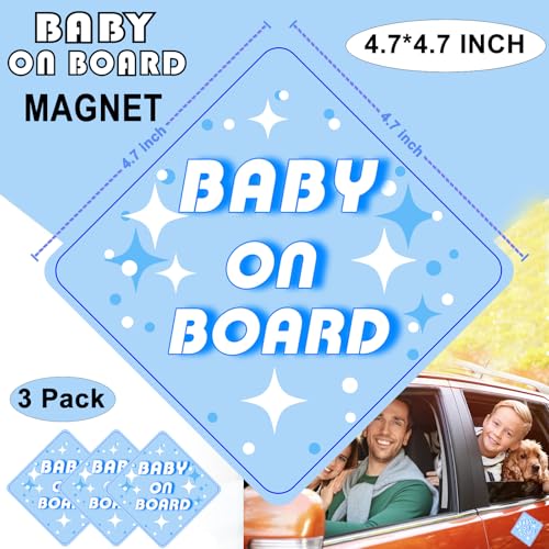 Image of 2 Pack Baby on Board Magnet for Car, Magnetic Safety Sign with Reflective, Strong Car Magnet Sticker, Waterproof Baby in Car Sign for Dad Mom, Easy to Attach and Remove 4.7 Inch(BLUE)