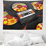 ABAKUHAUS 70er Party Wandteppich & Tagesdecke, Kassette Vinyl 70er Jahre, aus Weiches Mikrofaser Stoff Modernster Digitaldruck Technologie, 150 x 110 cm, Mehrfarbig