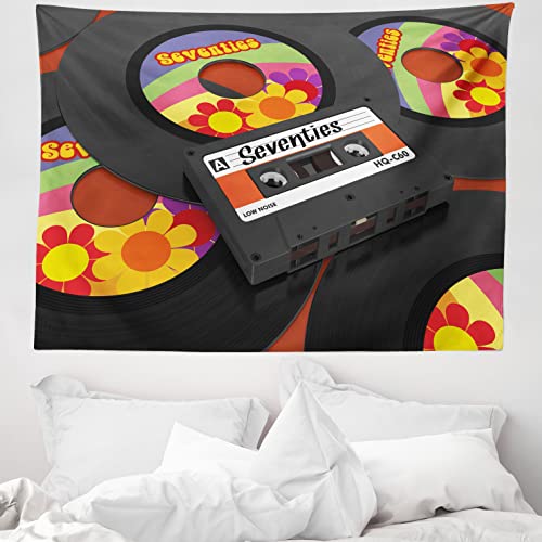 ABAKUHAUS 70er Party Wandteppich & Tagesdecke, Kassette Vinyl 70er Jahre, aus Weiches Mikrofaser Stoff Modernster Digitaldruck Technologie, 150 x 110 cm, Mehrfarbig