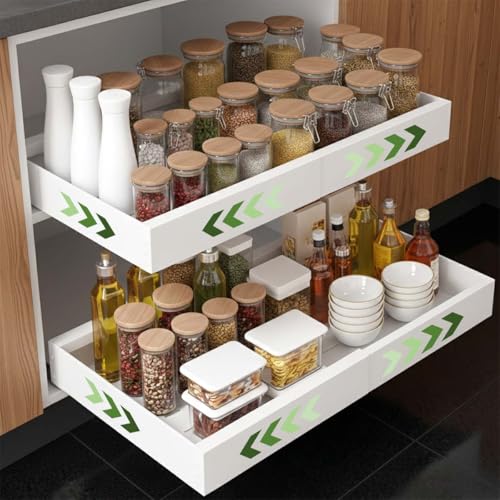 Kawsai Cajones Extraibles para cocina organizacion, Pack de 2, Ancho Ajustable 32-52 cm, Protector Anti Deslizante, Telescopico, Cajon Extraible Mueble Cocina, Bandeja Extraible Armario Cocina