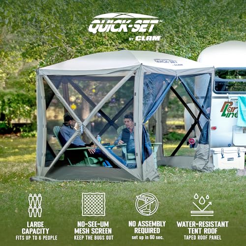 CLAM Pop Up Screen Tent, Outdoor Camping Gazebo Canopy, Adventure with Wind Panels, 9\' x 9\', Gray