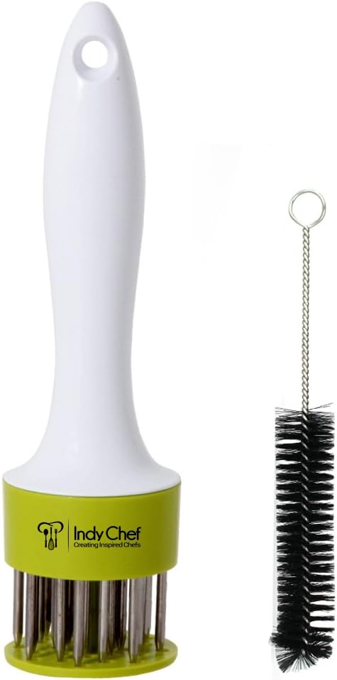 Spring Loaded Meat Tenderiser with 24 Stainless Steel Blades Plus Cleaning Brush