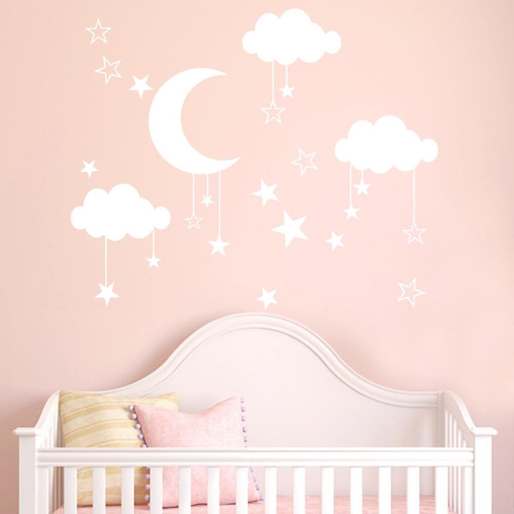 WOCACHI Wall Stickers Decals DIY Large Moon Star Wall Decals Children's Room Home Decoration Art Art Mural Wallpaper Peel & Stick Removable Room Decoration Nursery Decor