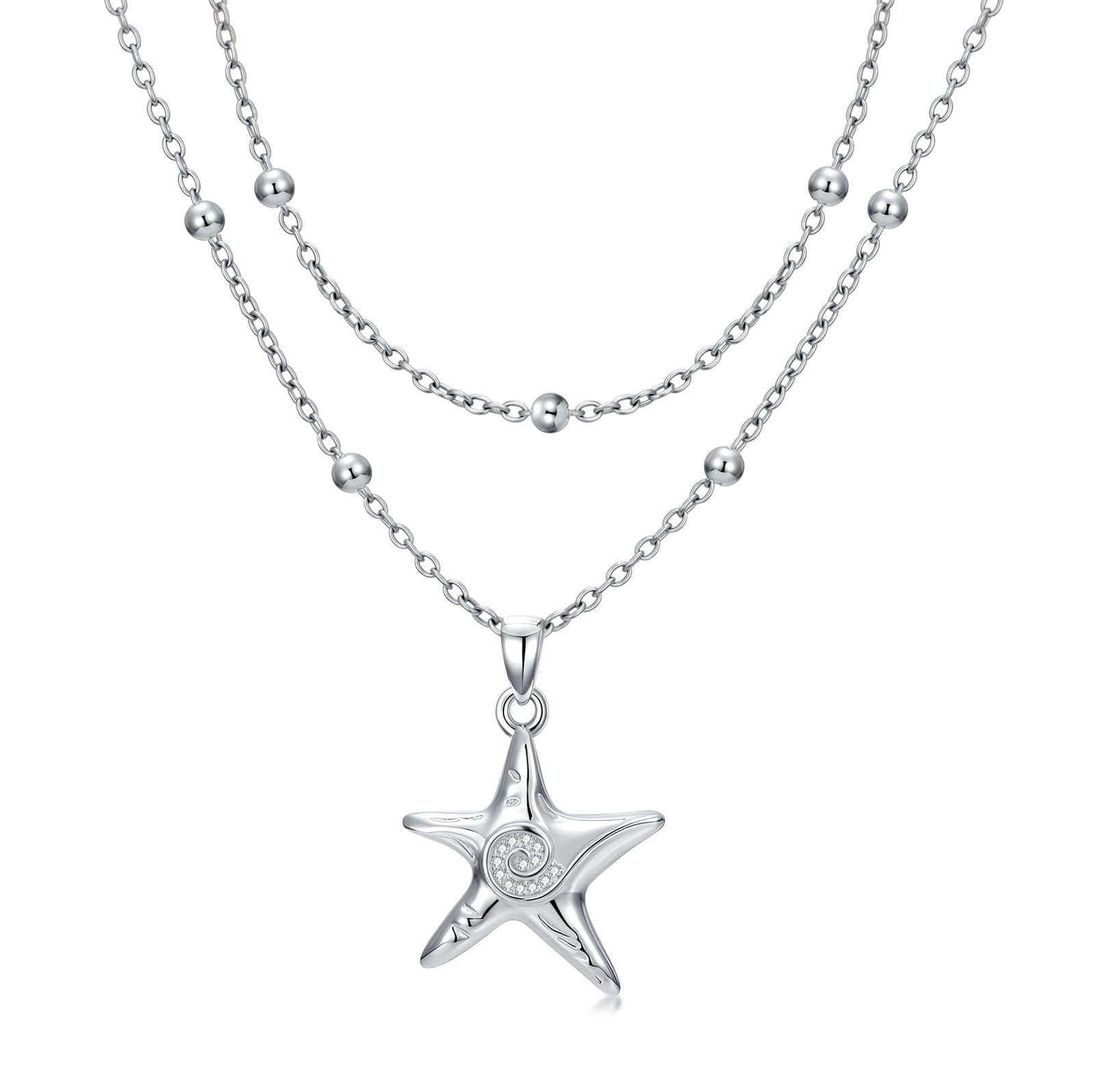 Collar de estrella de mar de diamante para mujer, plata de ley 925, multicapa, joya de playa, regalo de cumpleaños