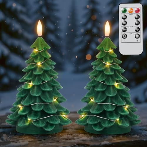 Velas de árbol de Navidad de cera real con LED sin llama y temporizador