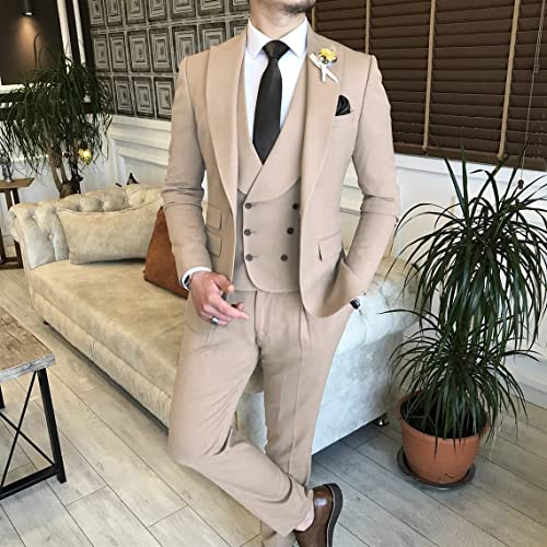 Wangyue Men's Suits 3 Piece Slim Fit Suit Double Breasted Suit Men Prom Wedding Party Tuxedo Blazer Vest Pant Set3
