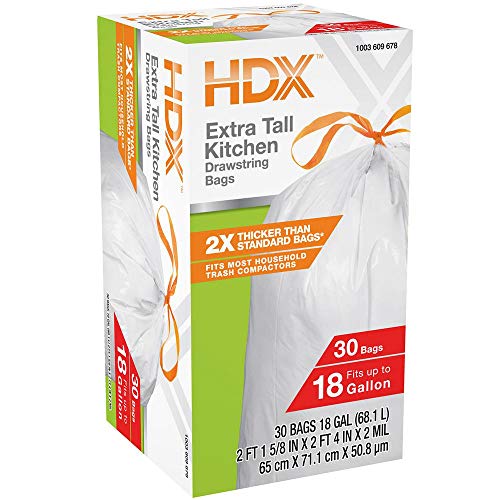 HDX 18 Gal. Heavy-Duty Drawstring Kitchen and Compactor Trash Bags (30-Count) - Thumbnail 3