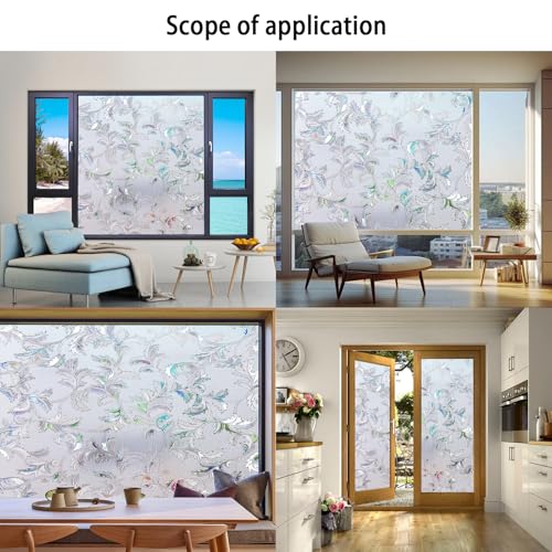 Frosted Window Film 30 x 150 cm Blokująca Promienie Uv, Matowa, Nieprzezroczysta, Zdejmowalna, Przylegająca Elektrostatycznie, Folia Na Szkło Matowe Na Okna, Kwiat Feniksa