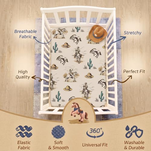 Image of Vitalcozy 4 Pcs Green Western Crib Sheet for Standard Nursery Decor