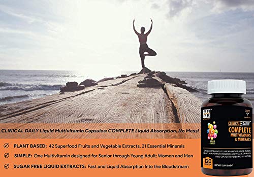 Clinical Daily Complete Whole Food Multivitamin Supplement For Women & Men - Complete Liquid Vitamin Absorption! 42 Superfood Fruits Vegetables - Young Adult To Senior - 120 Liquid Capsules #TOP1