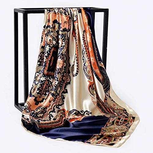 Châle Foulard en Soie Femmes Imprimer Cou De Cheveux Foulards Carrés Bureau Dames Châle Bandana Hijab Mouchoir Foulard Foulard Écharpe (66 90X90cm)
