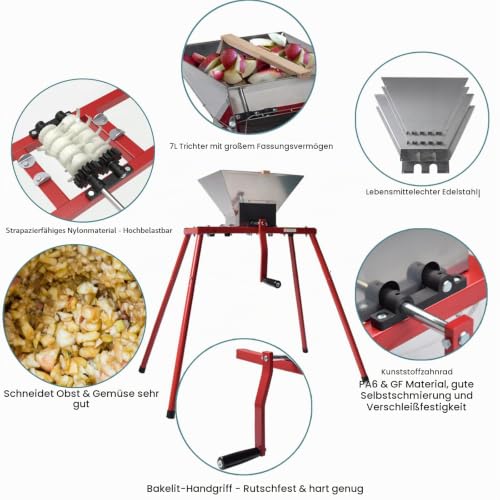 Foto von SQUEEZE master 7L Obstmühle mit Ständer, Edelstahl Apfelpresse, 7 Liter Handmühle, Edelstahltrichter, Nylonzähne