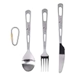 Boundless Voyage Titanium 3-Piece Cutlery Set Flatware Spoon Fork Knife Ultralight Portable Titanium Utensils Tableware for Home Use Travel Outdoor